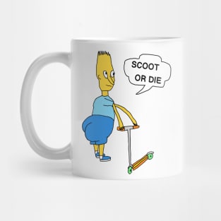 SCOOT OR DIE Yellow Cartoon Character Parody Mug